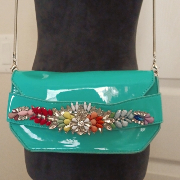 Steve Madden Pauline Embellished Convertible Clutch Color: Turquoise - Picture 3 of 8